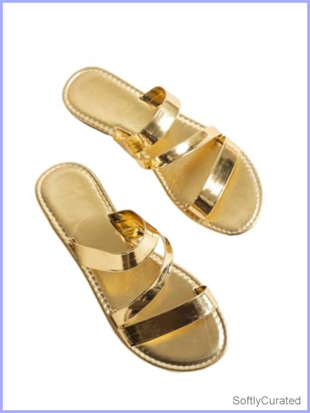 Women's Metallic Strappy Flats Open Toe Slip On Slide Sandals Dressy